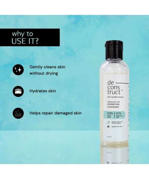 Deconstruct Skincare: Hyaluronic Acid Hydrating Facewash- 0.5% Amino Acids + 0.1% Hyaluronic Acid - 100ml