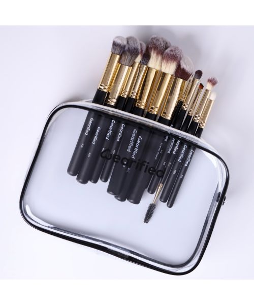 Wearified: Absolute Essentials Makeup Brushes - Set Of 12 with Face and Eyes with Transparent Pouch