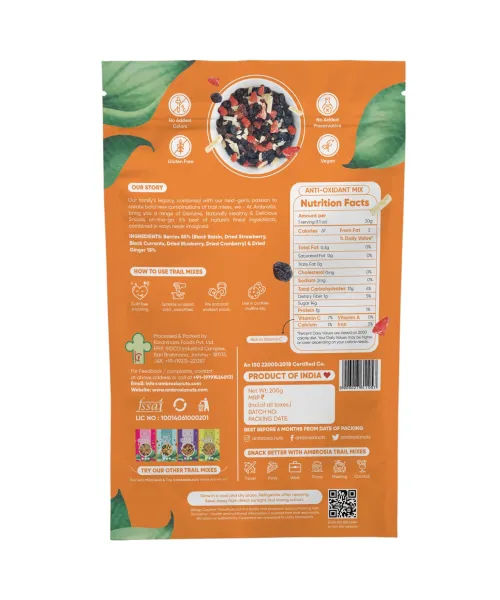 Ambrosia: Mixed Berries Antioxidant Trail Mix - 200gm