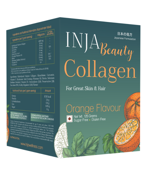 INJA Wellness: Beauty Collagen for Skin, Hair & Nails - Orange Flavour - 125gm