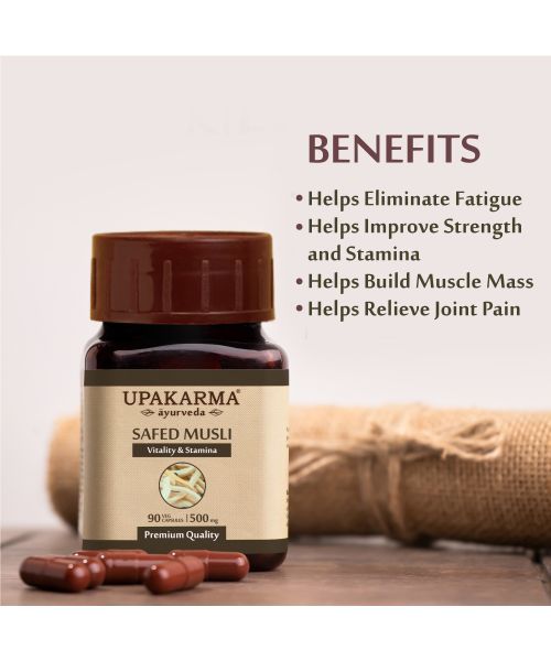 UPAKARMA: Ayurveda Pure Herbs Safed Musli Capsules 500 mg - 90 Veggie Capsules
