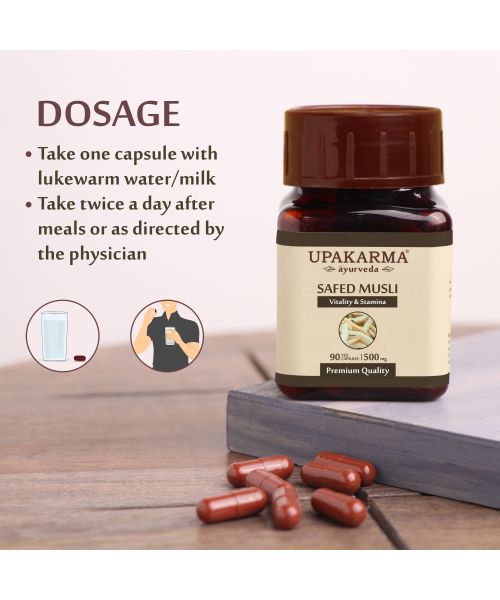 UPAKARMA: Ayurveda Pure Herbs Safed Musli Capsules 500 mg - 90 Veggie Capsules