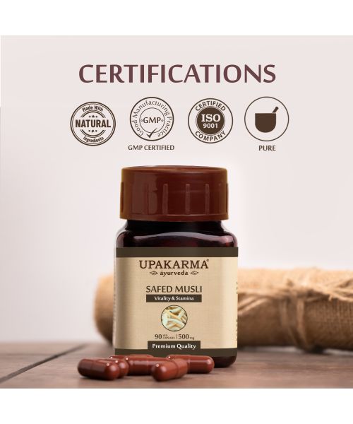 UPAKARMA: Ayurveda Pure Herbs Safed Musli Capsules 500 mg - 90 Veggie Capsules