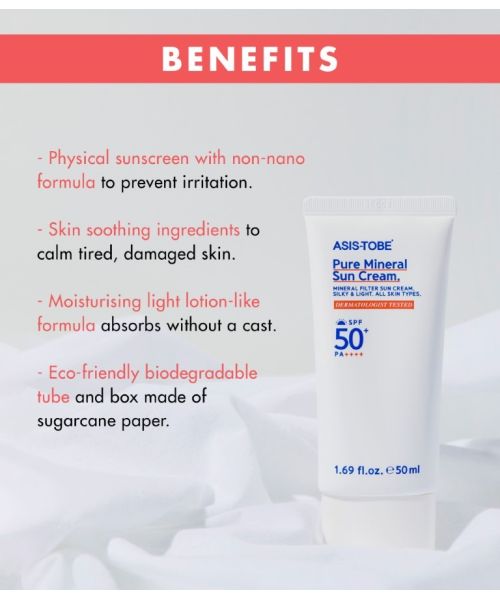 ASIS-TOBE: Pure Mineral Sun Cream SPF 50+ PA++++ - 50ml