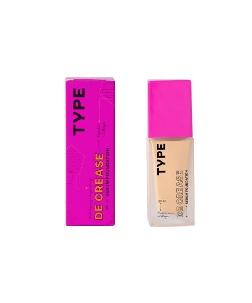 Type Beauty: De Crease Serum Foundation For Fine Lines & Wrinkles Spf 50, Pa ++++ - Demerara - 30Ml