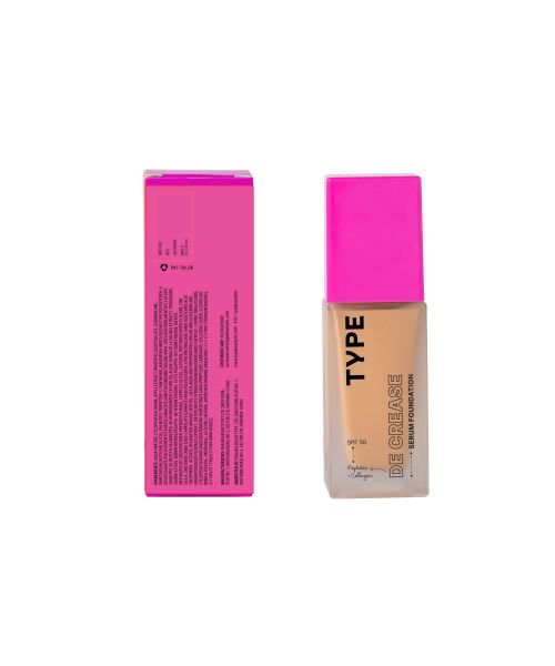 Type Beauty: De Crease Serum Foundation For Fine Lines & Wrinkles Spf 50, Pa ++++ - Toffee - 30Ml