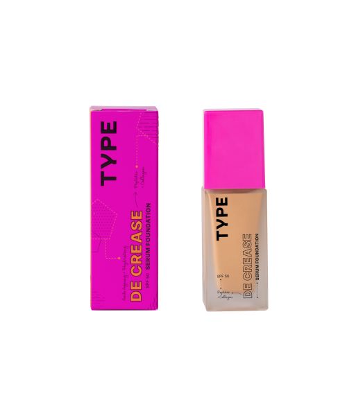 Type Beauty: De Crease Serum Foundation For Fine Lines & Wrinkles Spf 50, Pa ++++ - Toffee - 30Ml