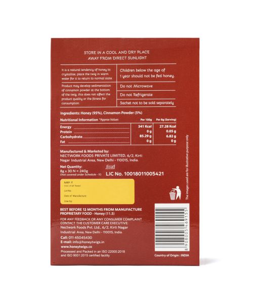 Honey Twigs: Cinnamon Infused Honey - 240gm - 30 Sachets