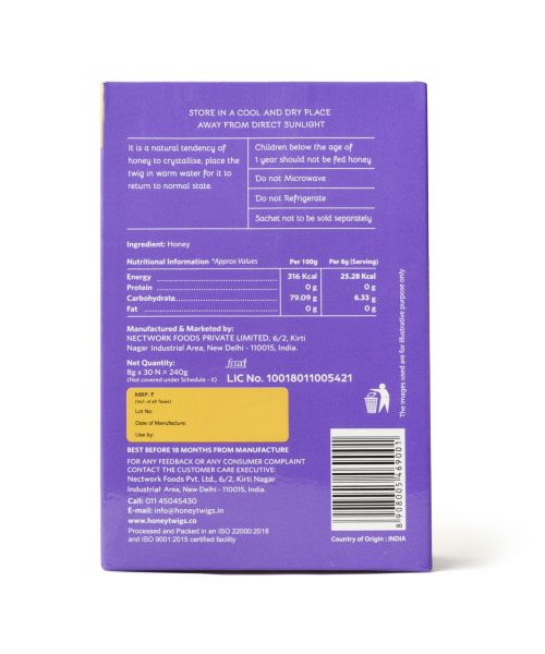Honey Twigs: Himalayan Multiflora Honey - 240gm - 30 Sachets
