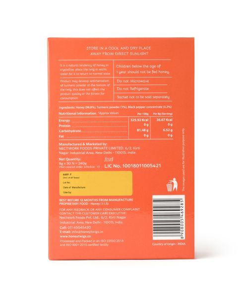 Honey Twigs: Honey Twigs Turmeric Honey and Lakadong Black Pepper - 240gm - 30 Sachets