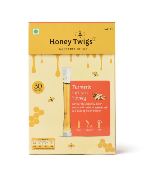 Honey Twigs: Honey Twigs Turmeric Honey and Lakadong Black Pepper - 240gm - 30 Sachets