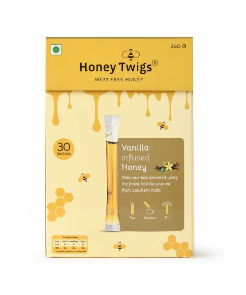 Honey Twigs: Vanilla Infused Honey - 240gm - 30 Sachets