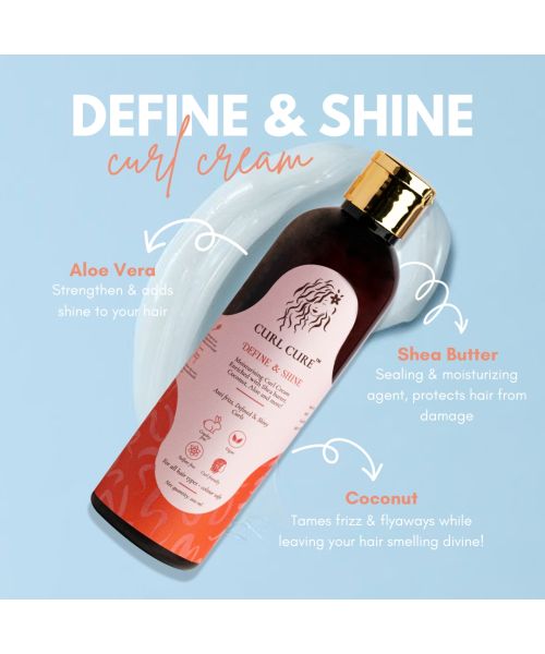Curl Cure: Define and Shine Curl Cream with Shea Butter & Aloe Vera - 200ml