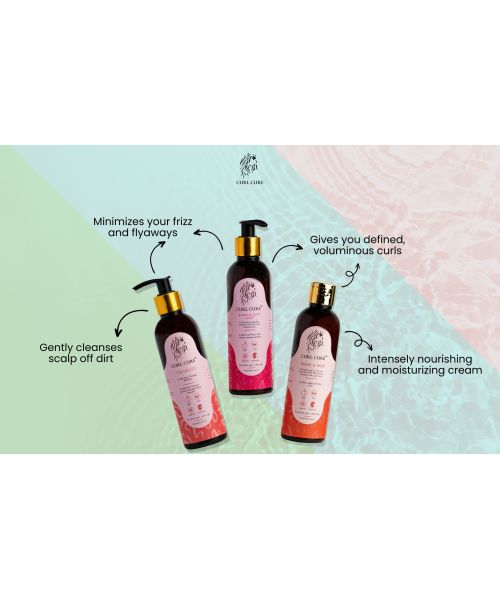 Curl Cure: 3 Step Curl Routine - Shampoo, Deep Conditioner & Curl Cream - 200ml each